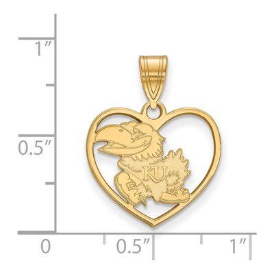 University of Kansas Gold-Plated Sterling Silver Medium Jayhawk Heart Pendant – view 2