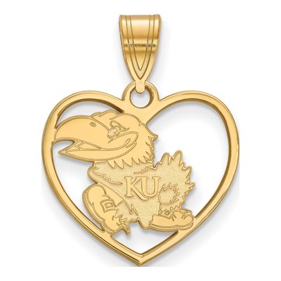 University of Kansas Gold-Plated Sterling Silver Medium Jayhawk Heart Pendant