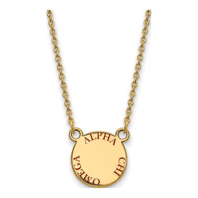 Alpha Chi Omega Gold-Plated Sterling Silver Sorority Text Small Color Enamel Necklace