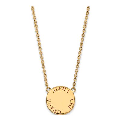 Alpha Chi Omega Gold-Plated Sterling Silver Sorority Text Large Color Enamel Necklace