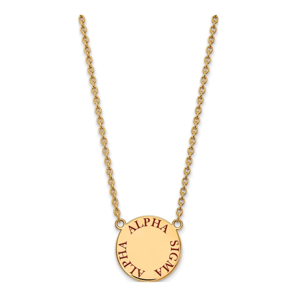 Alpha Sigma Alpha Gold-Plated Sterling Silver Sorority Text Large Color Enamel Necklace