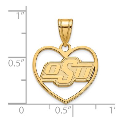 Oklahoma State University Gold-Plated Sterling Silver Medium O-S-U Heart Pendant – view 3