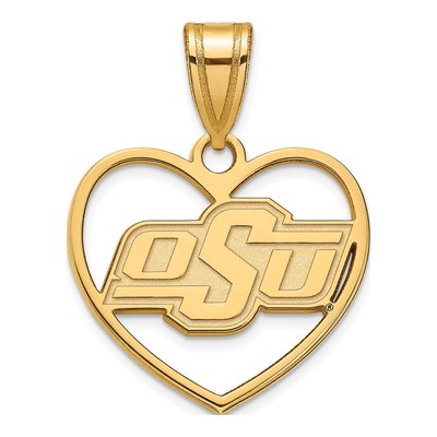 Oklahoma State University Gold-Plated Sterling Silver Medium O-S-U Heart Pendant