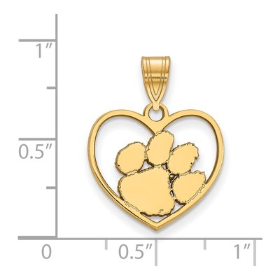 Clemson University Gold-Plated Sterling Silver Medium Tigers Paw Heart Pendant Necklace – view 2