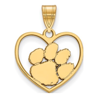 Clemson University Gold-Plated Sterling Silver Medium Tigers Paw Heart Pendant Necklace