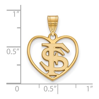 Florida State University Gold-Plated Sterling Silver Medium Seminoles F-S Heart Pendant – view 2