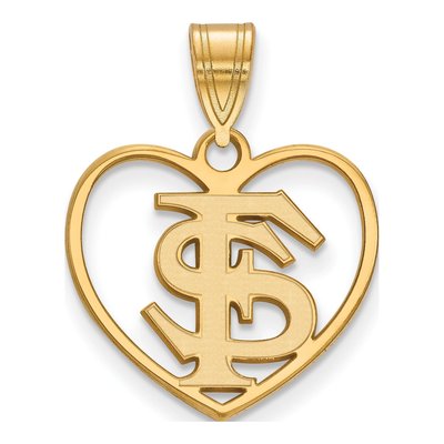 Florida State University Gold-Plated Sterling Silver Medium Seminoles F-S Heart Pendant