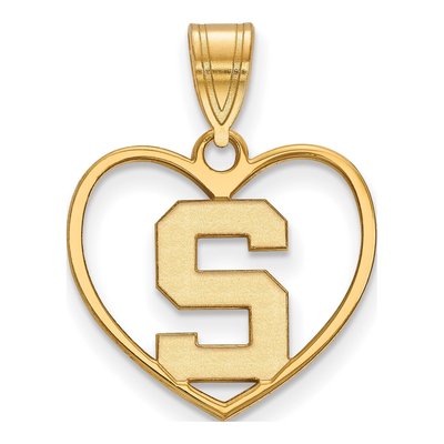 Michigan State University Gold-Plated Sterling Silver Medium Heart Letter S Pendant