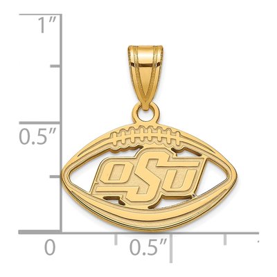 Oklahoma State University Gold-Plated Sterling Silver Medium O-S-U Football Pendant – view 3