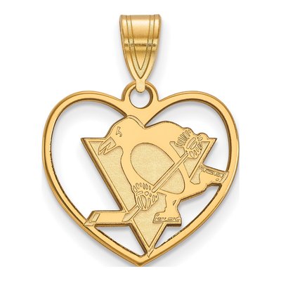 Pittsburgh Penguins Gold-Plated Sterling Silver Medium Heart Pendant