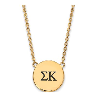 Sigma Kappa Gold-Plated Sterling Silver Sorority Greek Letters Large Black Enamel Necklace