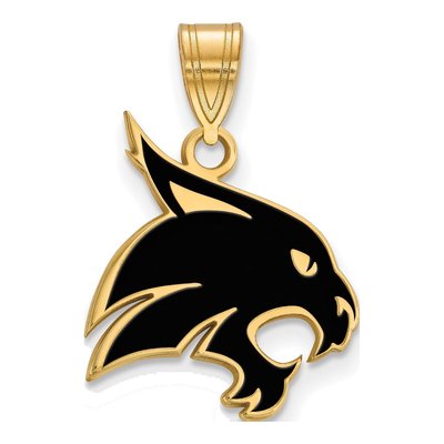 Texas State University Gold-Plated Sterling Silver Large Bobcat Enameled Pendant
