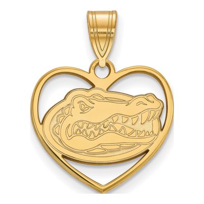 University of Florida Gold-Plated Sterling Silver Medium Gator Heart Pendant
