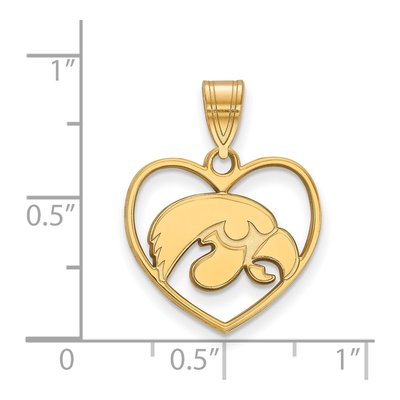 University of Iowa Gold-Plated Sterling Silver Medium Hawk Heart Pendant – view 2
