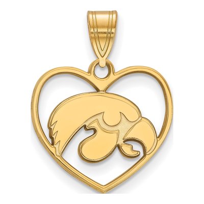 University of Iowa Gold-Plated Sterling Silver Medium Hawk Heart Pendant