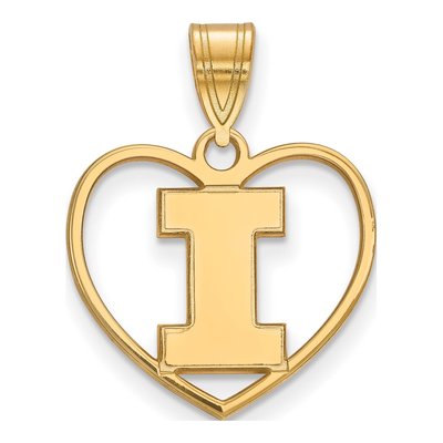 University of Illinois Gold-Plated Sterling Silver Medium Letter I Heart Pendant