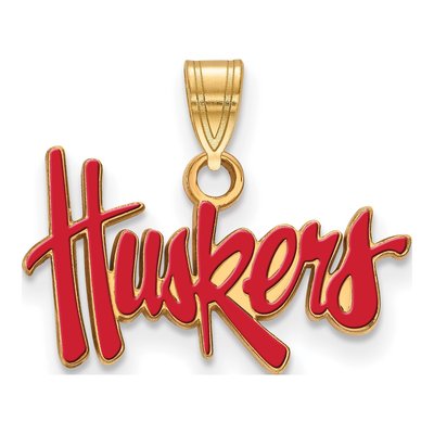 University of Nebraska Gold-Plated Sterling Silver Small Huskers Enameled Pendant