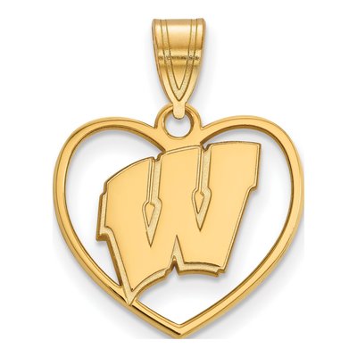 University of Wisconsin Gold-Plated Sterling Silver Medium Heart Pendant