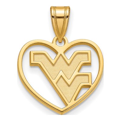 West Virginia University Gold-Plated Sterling Silver Medium W-V Heart Pendant