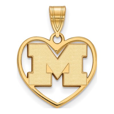 University of Michigan Gold-Plated Sterling Silver Medium Heart Letter M Pendant