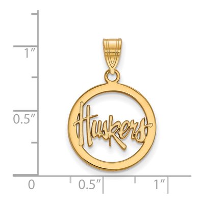 University of Nebraska Gold-Plated Sterling Silver Medium Huskers Small Circle Pendant – view 2