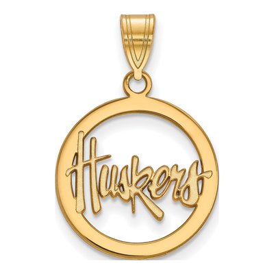 University of Nebraska Gold-Plated Sterling Silver Medium Huskers Small Circle Pendant