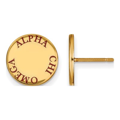 Alpha Chi Omega Gold-Plated Sterling Silver Sorority Enamel Stud Earrings