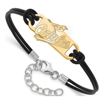 Baltimore Orioles Gold-Plated Sterling Silver Leather Bracelet