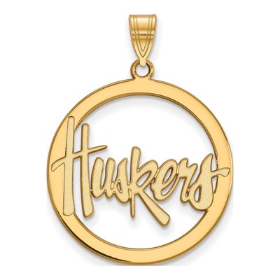 University of Nebraska Gold-Plated Sterling Silver Huskers Large Circle Pendant