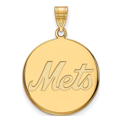 New York Mets Gold-Plated Sterling Silver NY Large Disc Pendant
