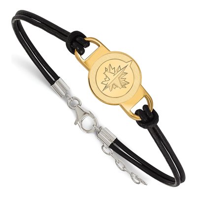 Winnipeg Jets Gold-Plated Sterling Silver Leather Bracelet