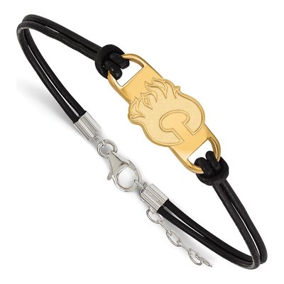 Calgary Flames Gold-Plated Sterling Silver Leather Letter C Bracelet