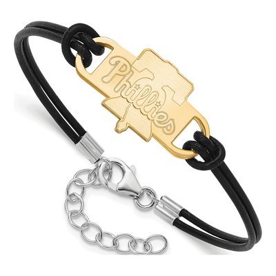 Philadelphia Phillies Gold-Plated Sterling Silver Leather Bracelet