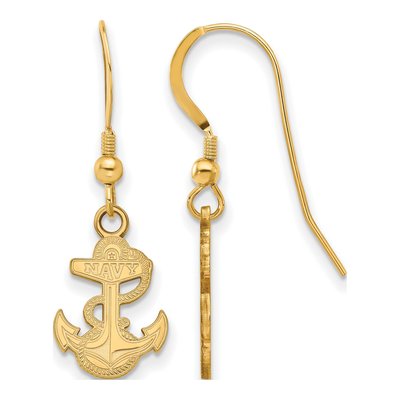 United States Naval Academy Gold-Plated Sterling Silver US Anchor Dangle Earrings