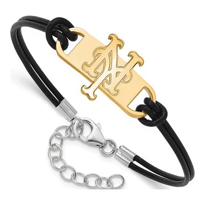 New York Mets Gold-Plated Sterling Silver NY Leather Bracelet