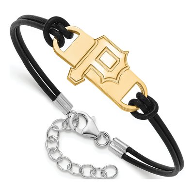 Pittsburgh Pirates Gold-Plated Sterling Silver Leather Bracelet