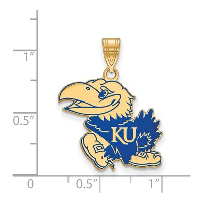 University of Kansas Gold-Plated Sterling Silver Large Jayhawk Enamel Pendant – view 2