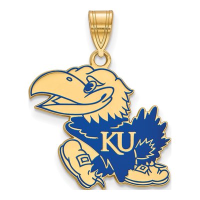 University of Kansas Gold-Plated Sterling Silver Large Jayhawk Enamel Pendant