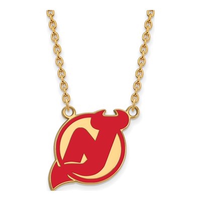 New Jersey Devils Gold-Plated Sterling Silver Large Enameled Pendant Necklace