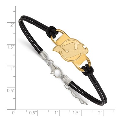 New Jersey Devils Gold-Plated Sterling Silver Black Leather Bracelet – view 2