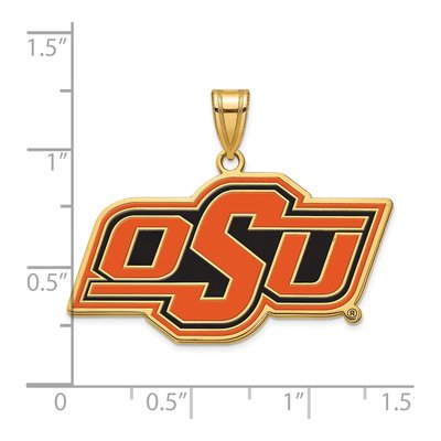 Oklahoma State University Gold-Plated Sterling Silver O-S-U Large Enameled Pendant – view 2