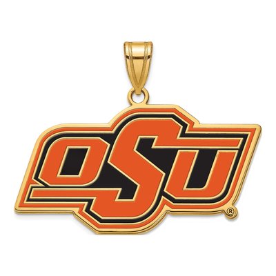 Oklahoma State University Gold-Plated Sterling Silver O-S-U Large Enameled Pendant