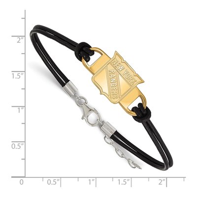 New York Rangers Gold-Plated Sterling Silver NY Leather Bracelet – view 2