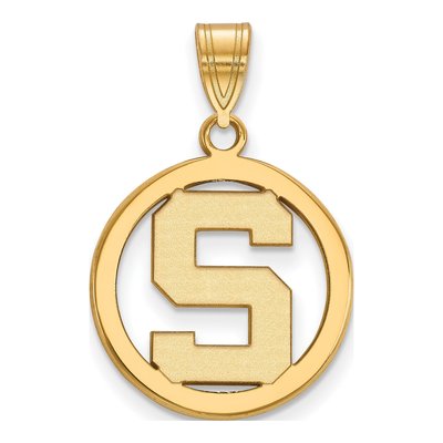 Michigan State University Gold-Plated Sterling Silver Medium Small Circle Letter S Pendant