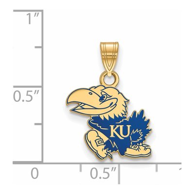 University of Kansas Gold-Plated Sterling Silver Jayhawk Enameled Pendant – view 2