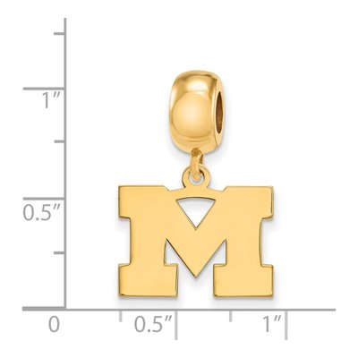 University of Michigan Gold-Plated Sterling Silver Small Wolverines Letter M Dangle Bead – view 2