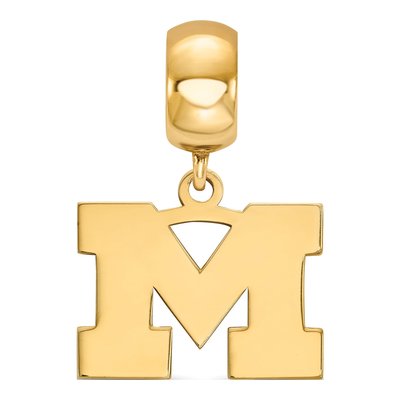 University of Michigan Gold-Plated Sterling Silver Small Wolverines Letter M Dangle Bead – view 3