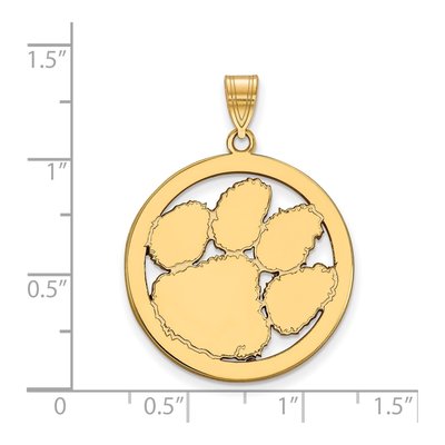 Clemson University Gold-Plated Sterling Silver Extra Large Tiger Paw XL Circle Pendant – view 2