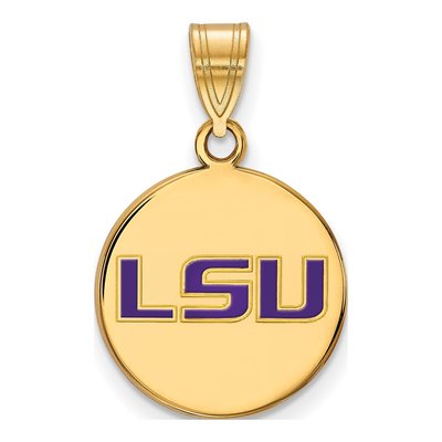 Louisiana State University Gold-Plated Sterling Silver Medium LSU Enameled Disc Pendant