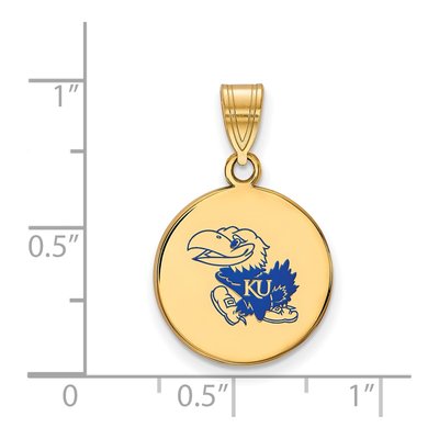 University of Kansas Gold-Plated Sterling Silver Medium Jayhawk Enamel Disc Pendant – view 2
